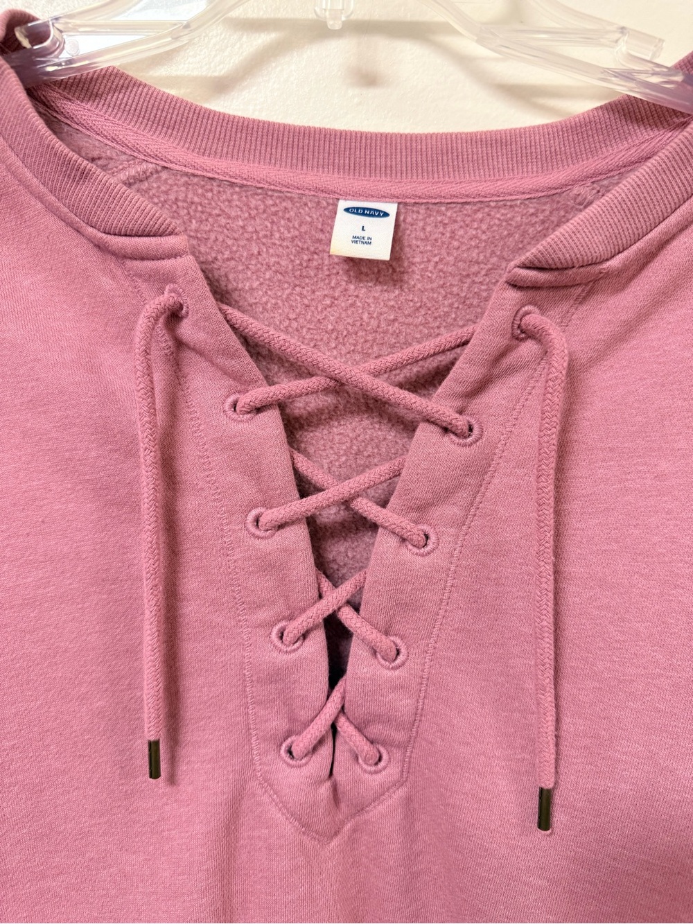 Women's Lace-Up Sweatshirt - Dusty Rose - Picture 2 of 4
